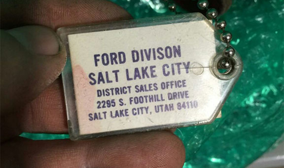 The Mach 1's original key tag from the DSO of Salt Lake City were the car was originally delivered to from the Dearborn, Michigan factory!
