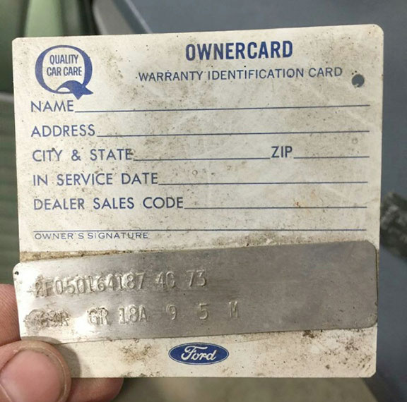 The Mach 1's original Ownercard and Ownercard Metal Tag